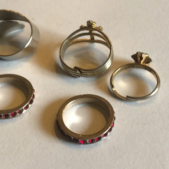 Lot of 5 Vintage Gold Tone & Silver Tone Boho Rings Adjustable & Size 6 & 8 - Picture 6 of 6
